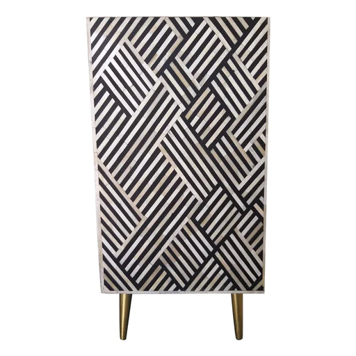 Bone Inlay Criss-Cross Stripe 9-Drawer Sideboard with Brass - Black