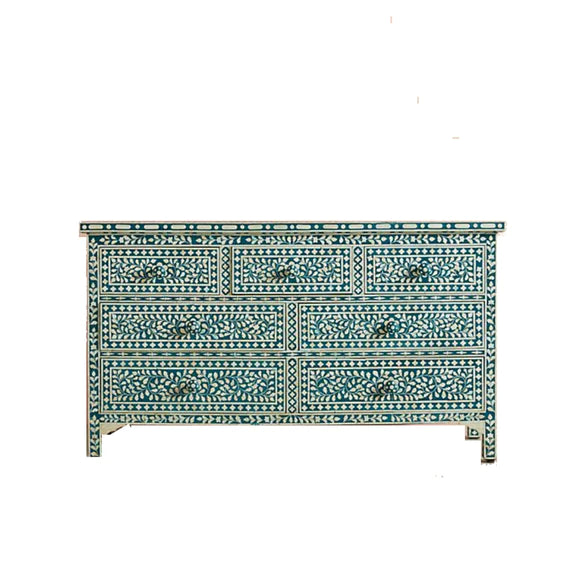 Bone Inlay Floral Chest 7-Drawers - Emerald Green