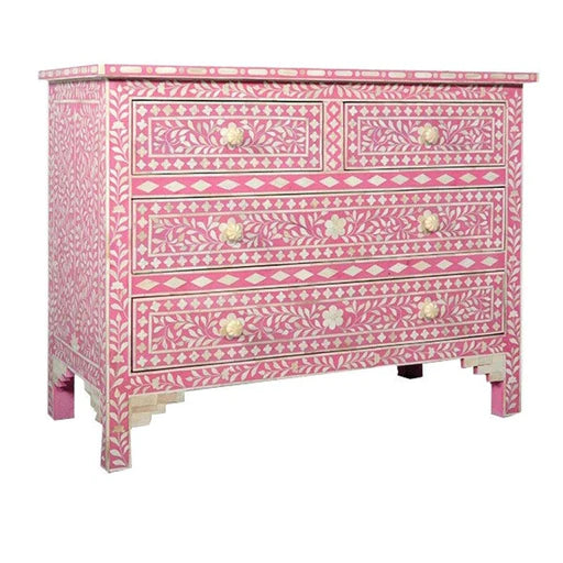 Bone Inlay Chest 4-Drawer Floral - Pink