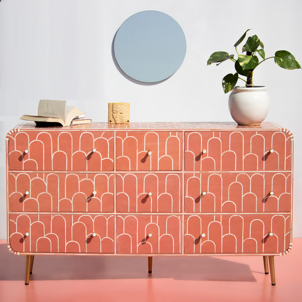 Peach Petal Bone Inlay Dresser