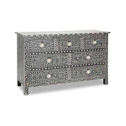 Bone Inlay Floral Chest 7-Drawers - Black