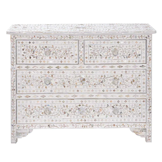 Mother of Pearl Floral Chest 4-Drawers - White