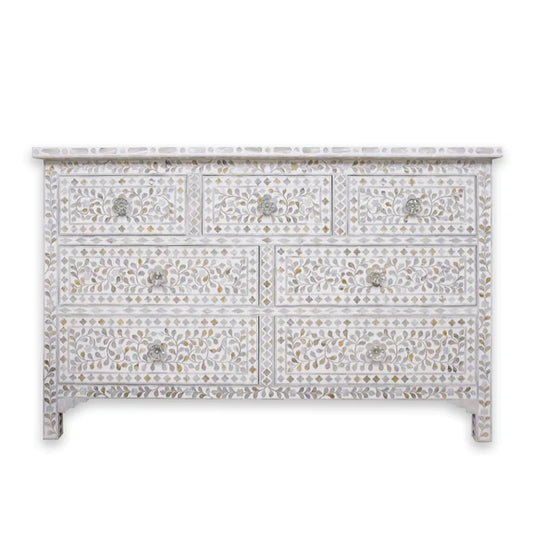 Mother of Pearl Floral Chest 7-Drawers - White