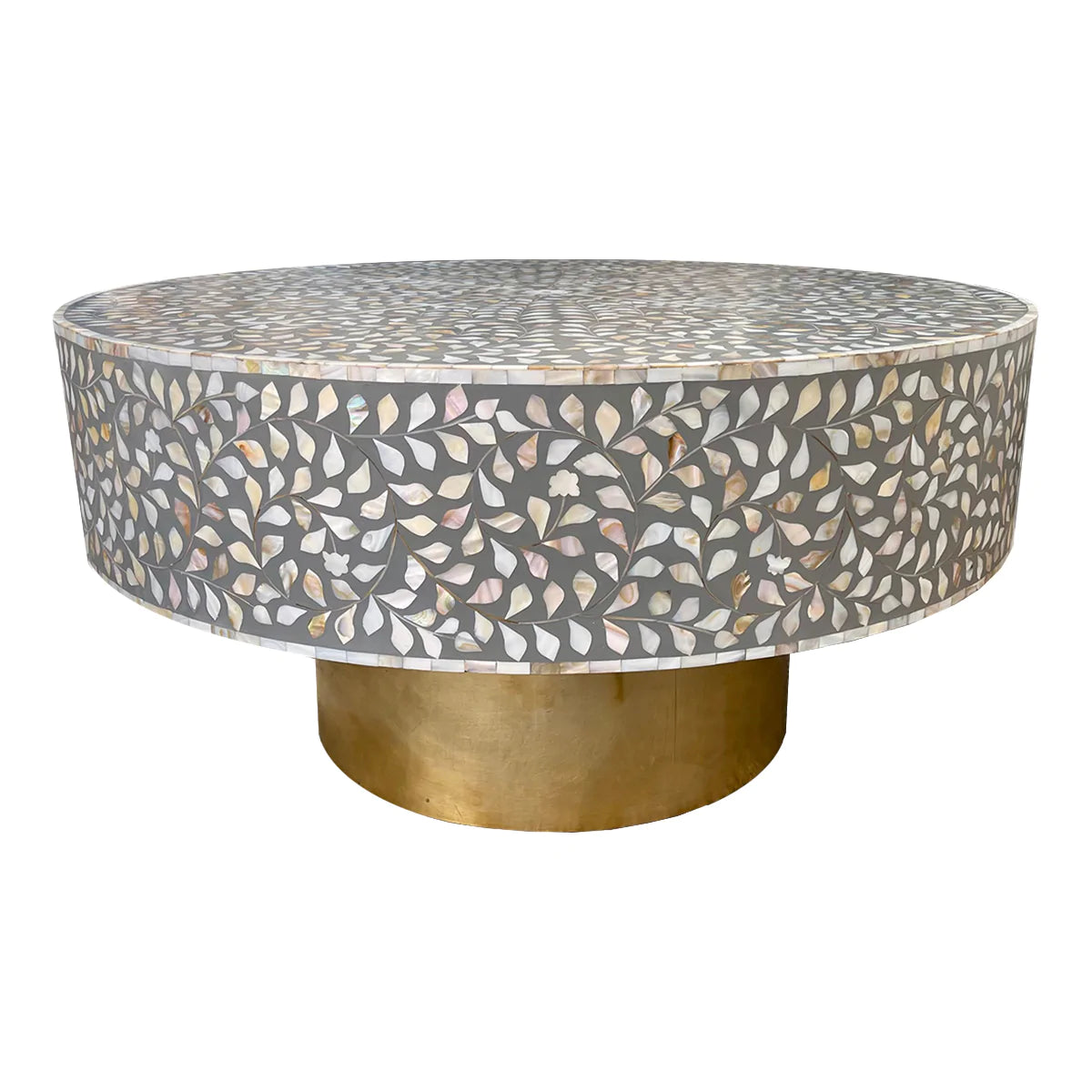 Mesa de centro con incrustaciones de perlas - Gris floral