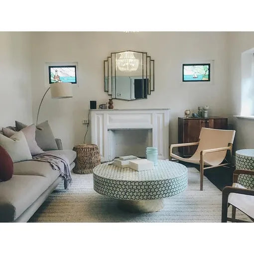 Bone Inlay Coffee Table - Teal and Brass