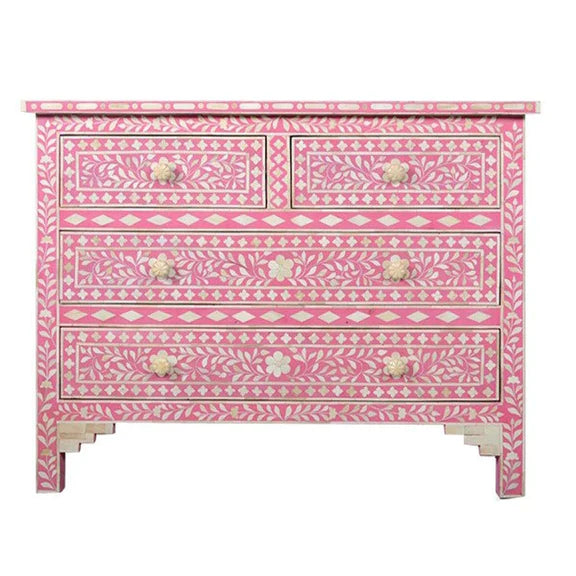 Bone Inlay Chest 4-Drawer Floral - Pink