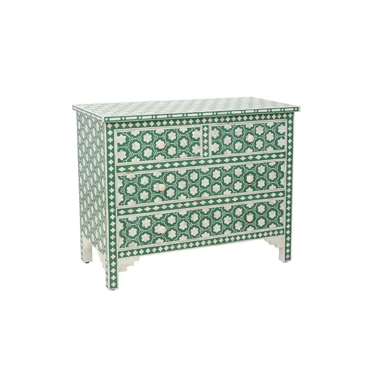 Bone Inlay Teal Floral Chest of 4 Drawers Dresser